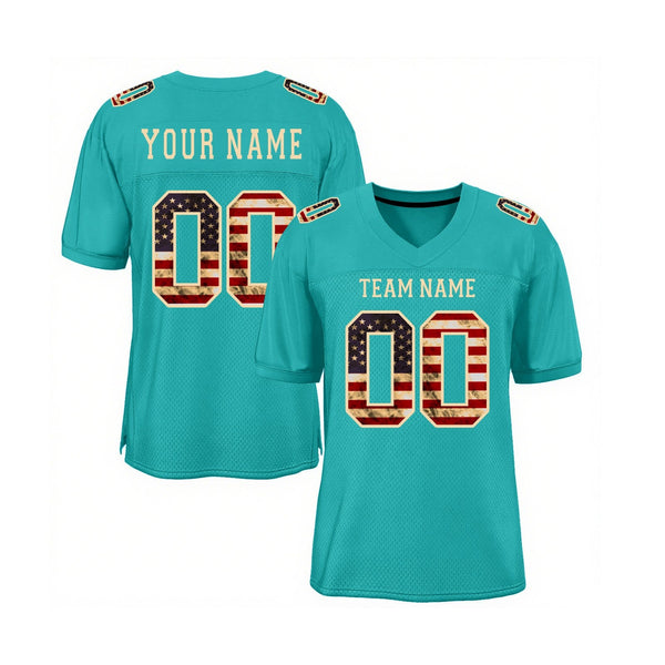 Custom Aqua Vintage USA Flag-City Cream Mesh Classic Style Authentic Sports Football Jersey