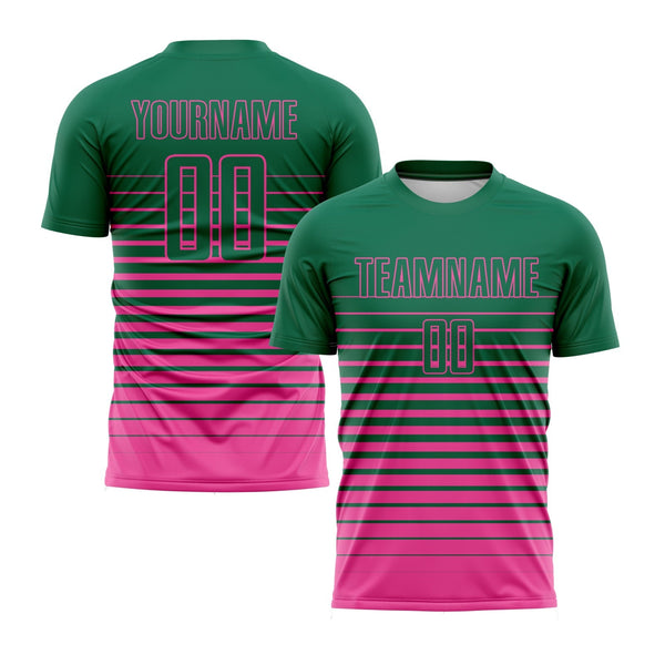 Custom Kelly Green Pink Pinstripe Fade Fashion Classic Uniform Training Sets Soccer Jersey For Adults/Kids