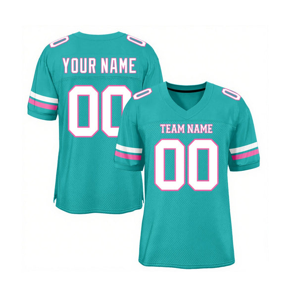 Custom Aqua White-Pink Mesh Classic Style Authentic Sports Football Jersey