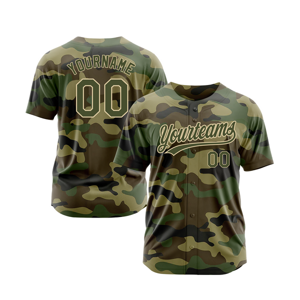 Custom Camo Olive-Cream Salute To Service Classic Style Authentic Sports Baseball Jersey