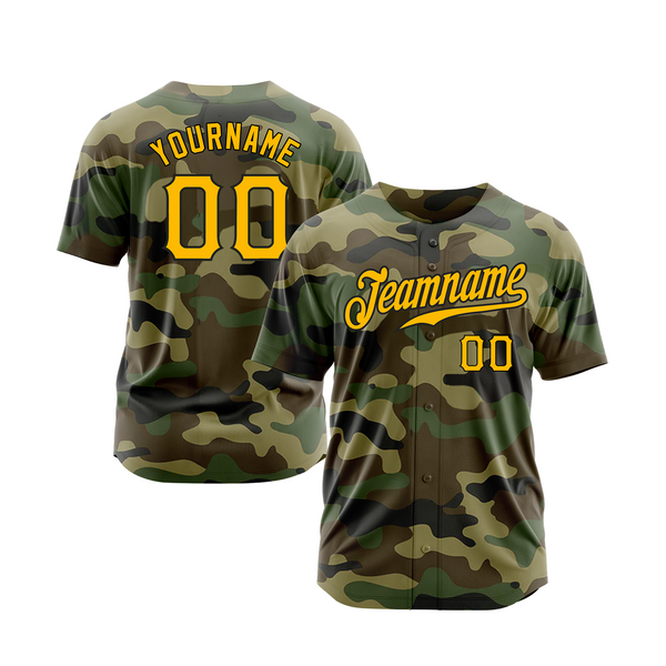 Custom Camo Gold-Black Salute To Service Classic Style Authentic Sports Baseball Jersey