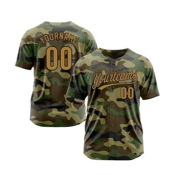 Custom Camo Old Gold-Black Salute To Service Classic Style Authentic Sports Baseball Jersey