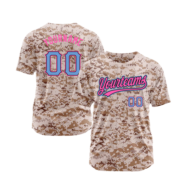 Custom Camo Powder Blue-Pink Salute To Service Classic Style Authentic Sports Baseball Jersey