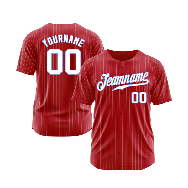 Custom Red White Pinstripe White-Light Blue Classic Style Authentic Sports Baseball Jersey