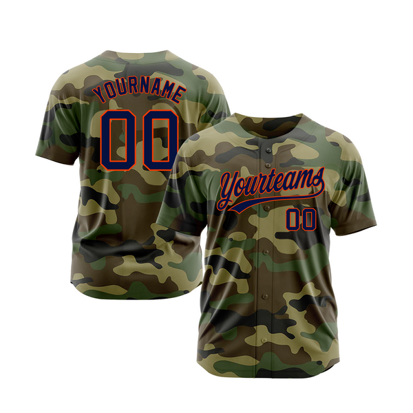 Custom Camo Navy-Orange Salute To Service Classic Style Authentic Sports Baseball Jersey