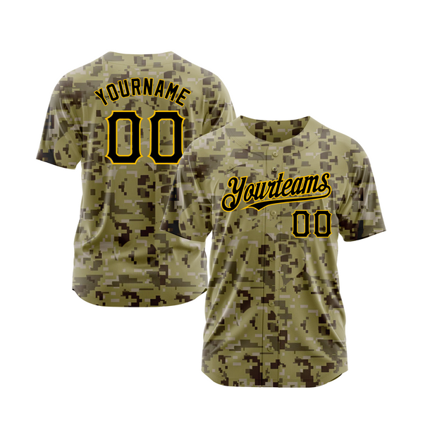Custom Camo Black-Gold Authentic Salute To Service Classic Style Authentic Sports Baseball Jersey