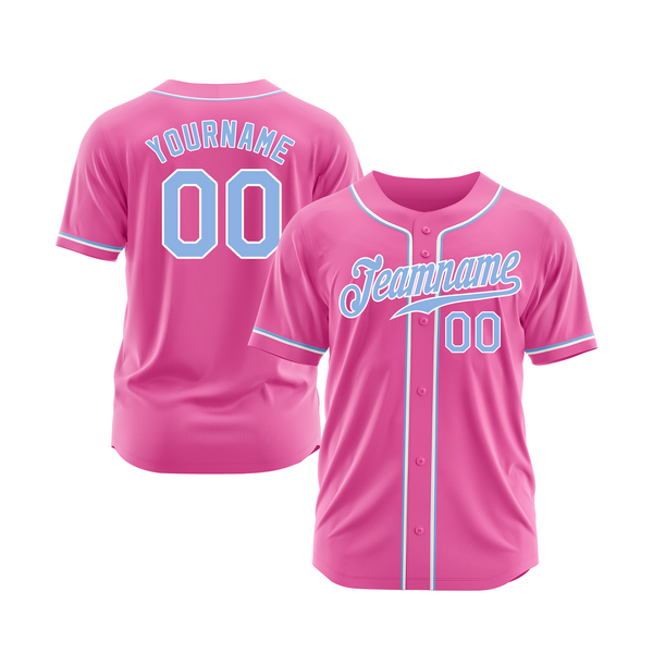 Custom Pink Light Blue-White Classic Style Authentic Sports Baseball Jersey