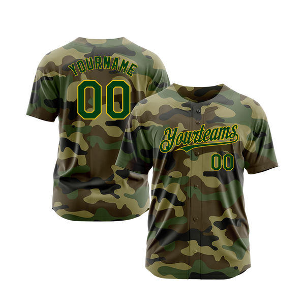 Custom Camo Green-Gold Salute To Service Classic Style Authentic Sports Baseball Jersey