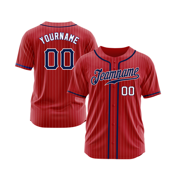 Custom Red White Pinstripe Navy-White Classic Style Authentic Sports Baseball Jersey