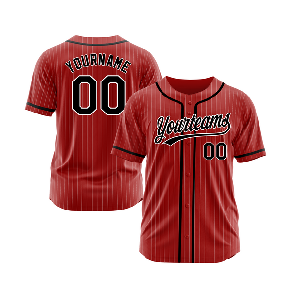 Custom Red White Pinstripe Black Classic Style Authentic Sports Baseball Jersey
