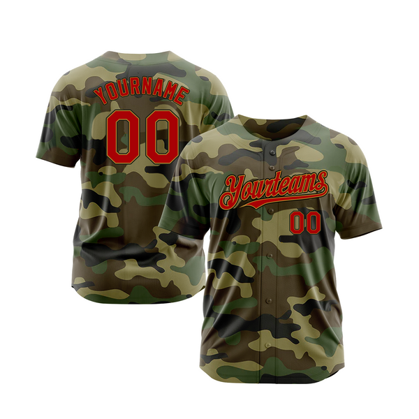 Custom Camo Red-Old Gold Salute To Service Classic Style Authentic Sports Baseball Jersey