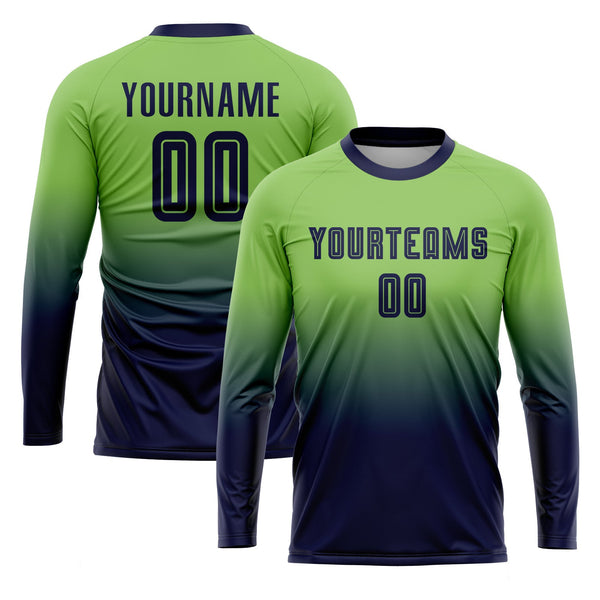 Custom Neon Green Navy Sublimation Long Sleeve Fade Fashion Classic Uniform Training Sets Soccer Jersey For Adults/Kids