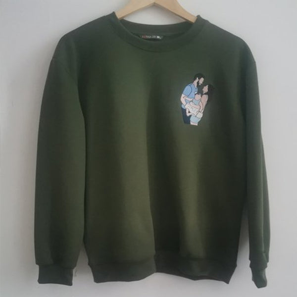 Photo Portrait Embroidered Sweatshirt for Couple