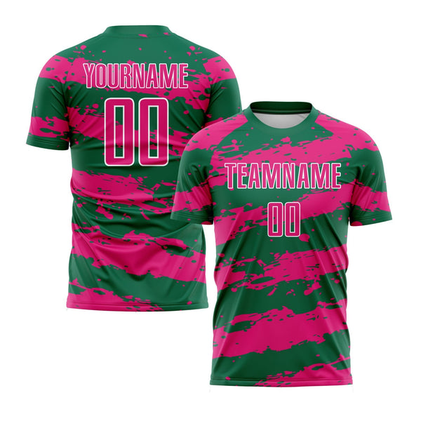 Custom Kelly Green Hot Pink-White Splash Classic Uniform Training Sets Soccer Jersey For Adults/Kids