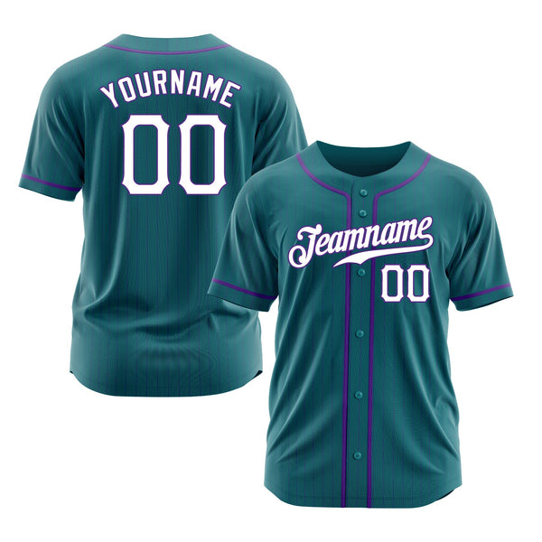 Custom Teal Purple Pinstripe White-Purple Classic Style Authentic Sports Baseball Jersey