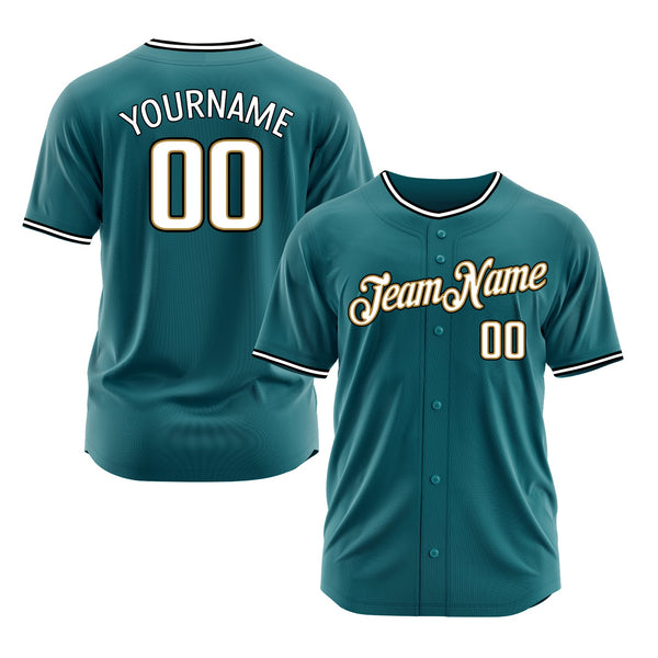 Custom Teal White-Old Gold Classic Style Authentic Sports Baseball Jersey