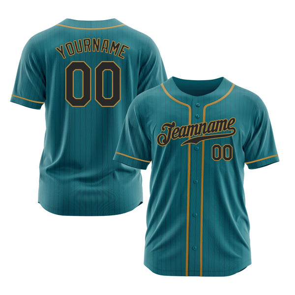 Custom Teal Black Pinstripe Black-Old Gold Classic Style Authentic Sports Baseball Jersey