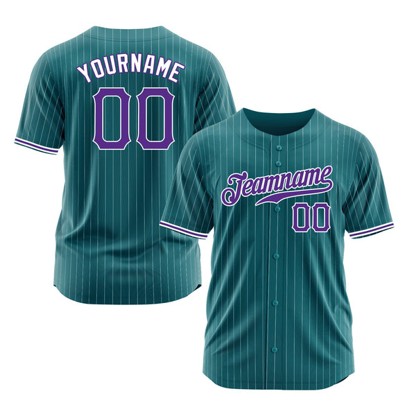 Custom Teal White Pinstripe Purple-White Classic Style Authentic Sports Baseball Jersey