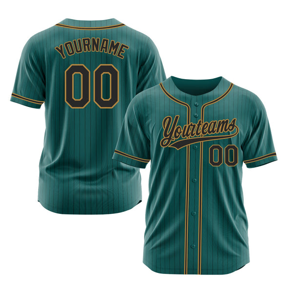 Custom Teal Black Pinstripe Black-Old Gold Classic Style Authentic Sports Baseball Jersey