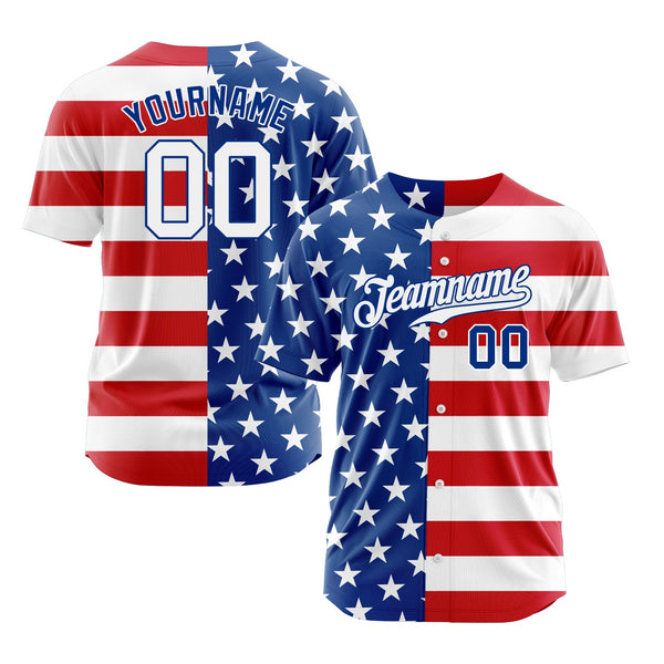 Custom Royal White-Red American Flag Fashion Classic Style Authentic Sports Baseball Jersey