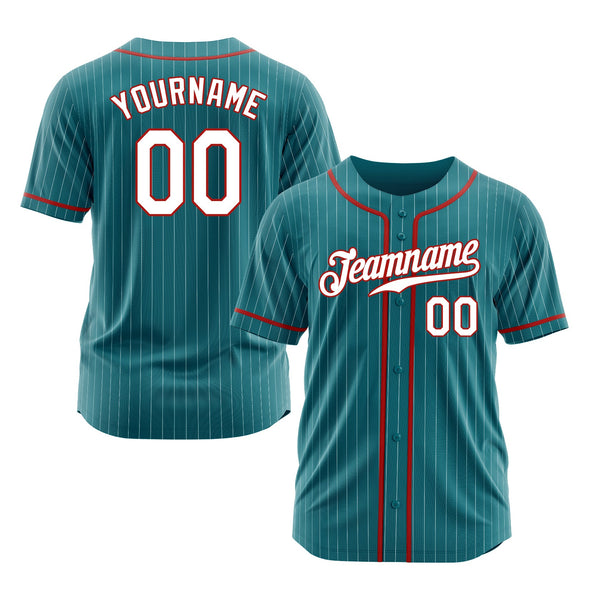 Custom Teal White Pinstripe White-Red Classic Style Authentic Sports Baseball Jersey