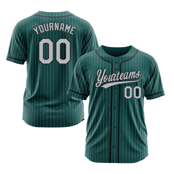 Custom Teal Gray Pinstripe Black Classic Style Authentic Sports Baseball Jersey