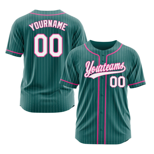 Custom Teal White Pinstripe Pink Classic Style Authentic Sports Baseball Jersey