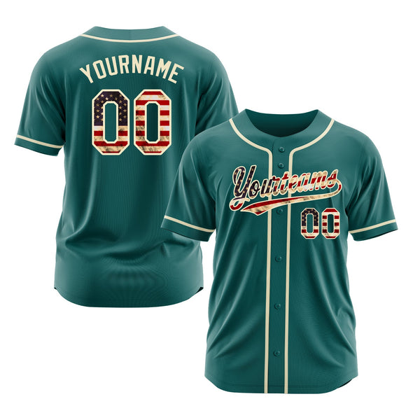 Custom Teal Vintage USA Flag-Cream Classic Style Authentic Sports Baseball Jersey