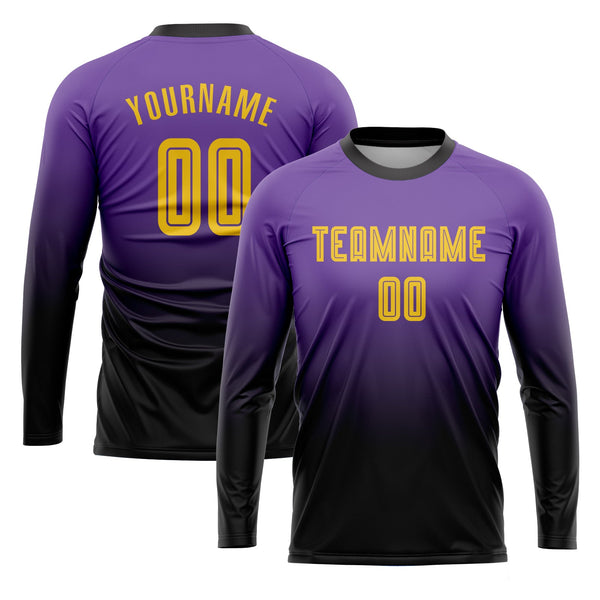 Custom Purple Gold-Black Long Sleeve Fade Fashion Classic Uniform Training Sets Soccer Jersey For Adults/Kids