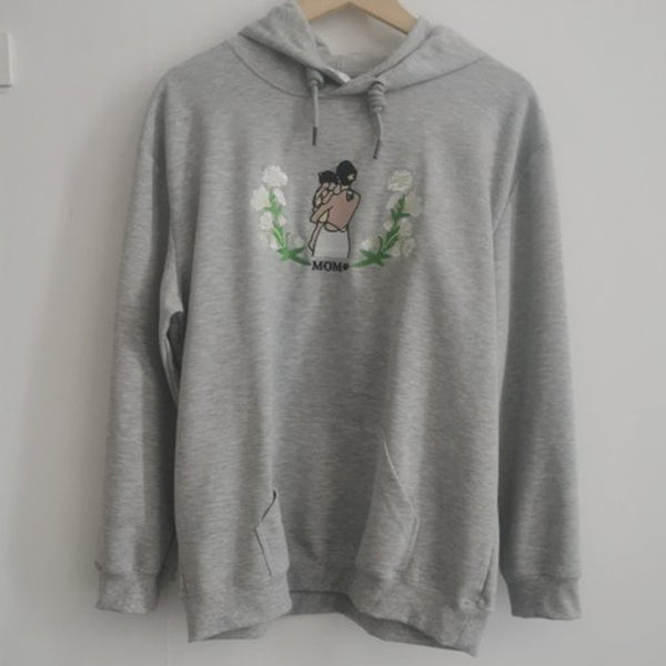 Photo Portrait Embroidered Flower Sweatshirt Tee for Mom