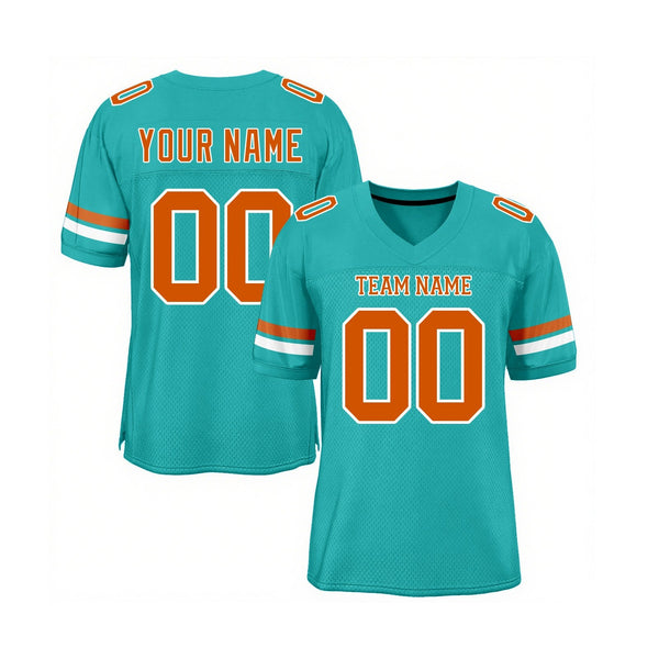 Custom Aqua Texas Orange-White Mesh Classic Style Authentic Sports Football Jersey