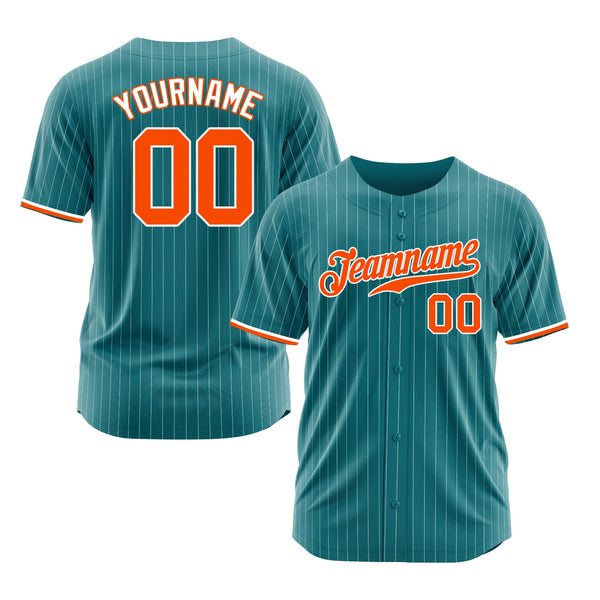 Custom Teal White Pinstripe Orange-White Classic Style Authentic Sports Baseball Jersey