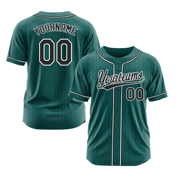 Custom Teal Black Pinstripe Black-White Classic Style Authentic Sports Baseball Jersey