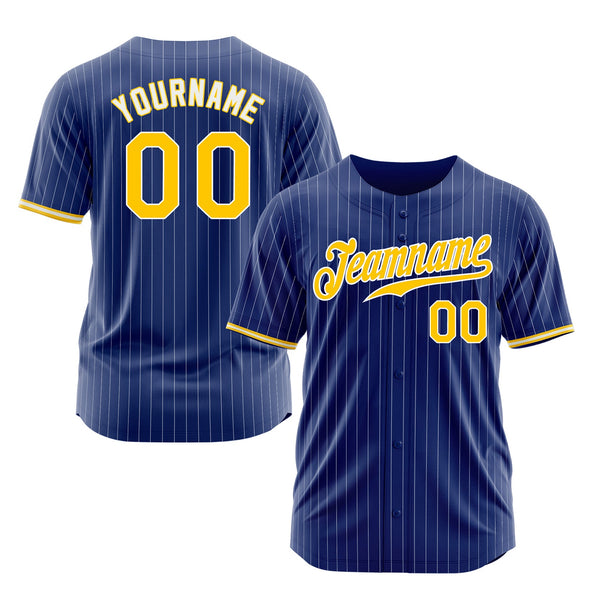 Custom Royal White Pinstripe Gold-White Classic Style Authentic Sports Baseball Jersey