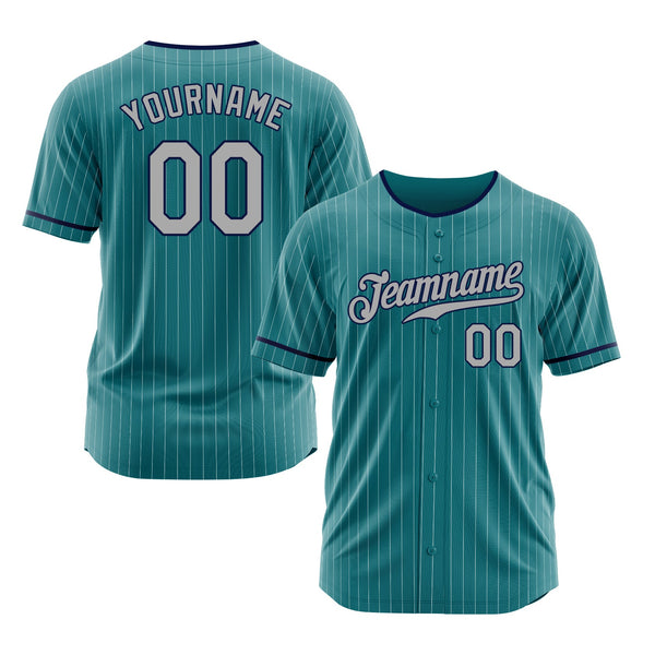 Custom Teal White Pinstripe Gray-Navy Classic Style Authentic Sports Baseball Jersey