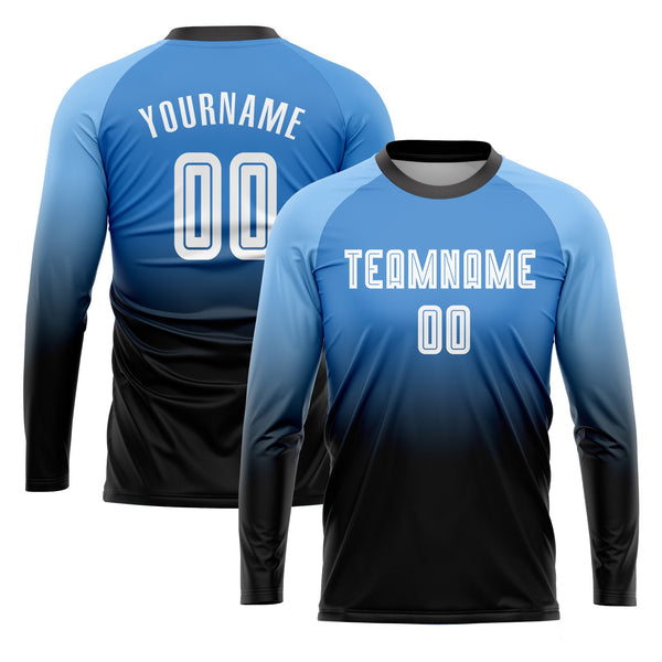 Custom Powder Blue White-Black Long Sleeve Fade Fashion Classic Uniform Training Sets Soccer Jersey For Adults/Kids