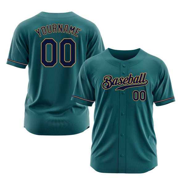 Custom Teal Navy-Old Gold Classic Style Authentic Sports Baseball Jersey