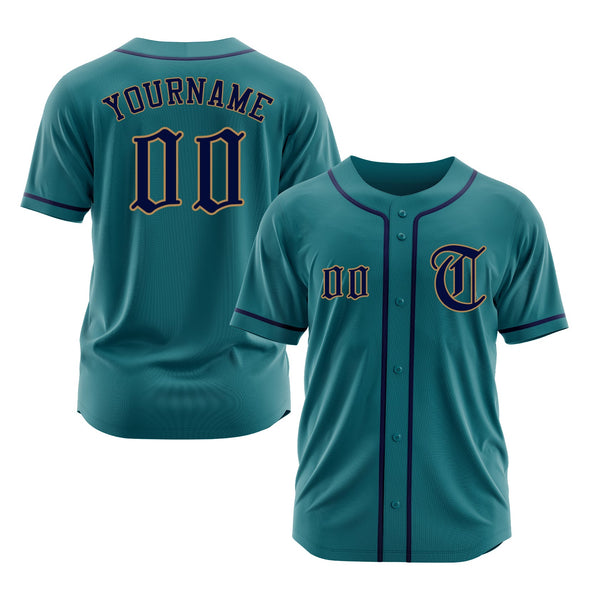 Custom Teal Navy-Old Gold Classic Style Authentic Sports Baseball Jersey