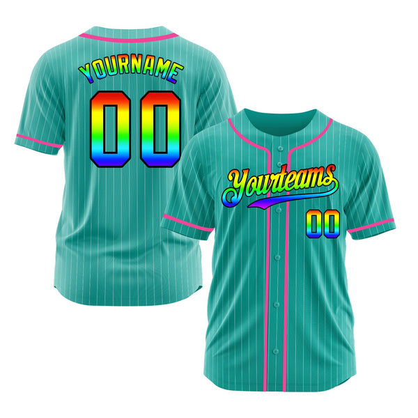 Custom Aqua White Pinstripe Rainbow Navy-Pink 3D Classic Style Authentic Sports Baseball Jersey