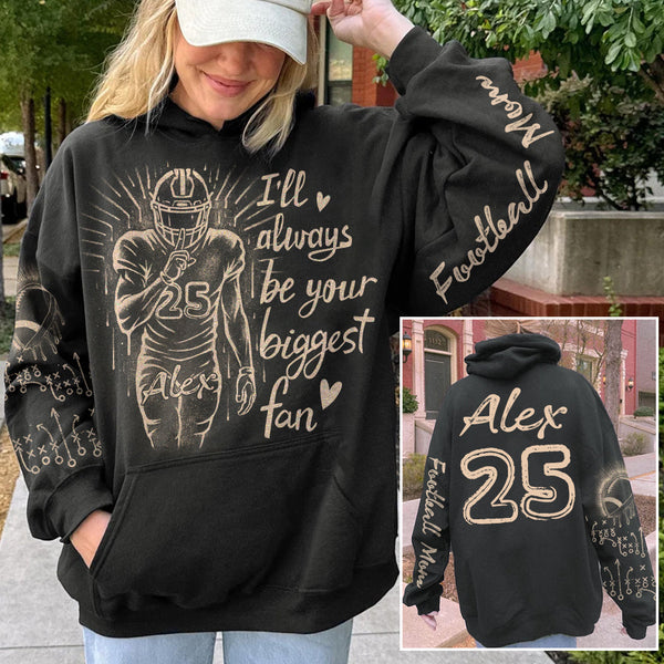 Personalized Bleach Style Football Shirt - I'll Always Be Your Biggest Fan Shirt Gift For Football Mom
