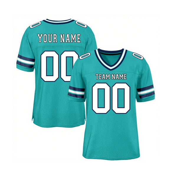 Custom Aqua White-Navy Mesh Classic Style Authentic Sports Football Jersey