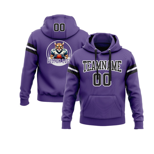 Custom Purple Black-White Personalized Sports Team Embroidered Pullover Hoodie