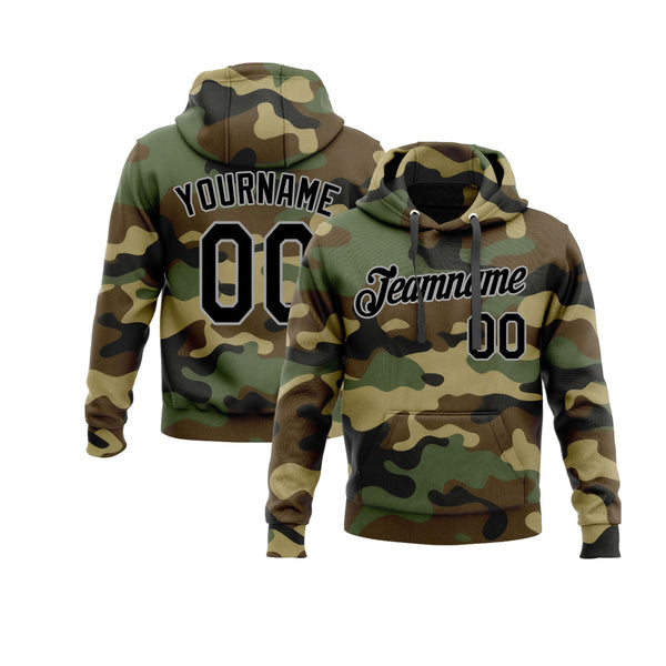 Custom Camo Black-Gray Personalized Sports Team Embroidered Pullover Hoodie