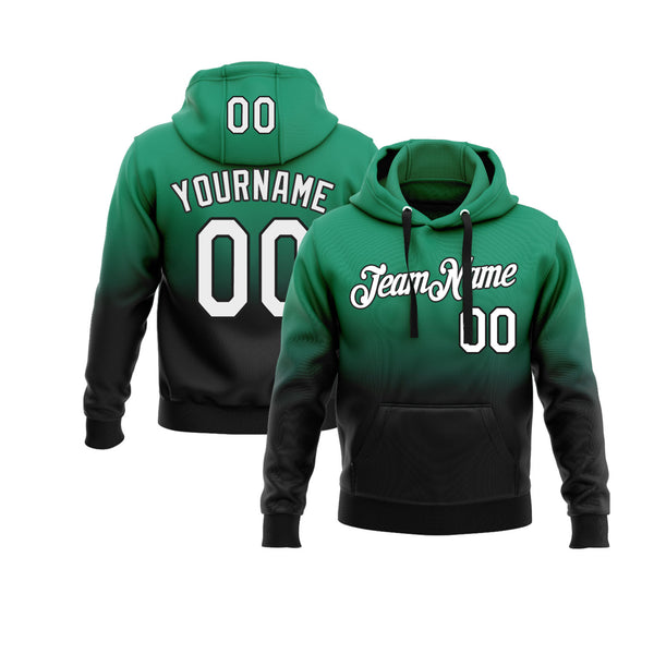 Custom Kelly Green White-Black Fade Fashion Personalized Sports Team Embroidered Pullover Hoodie