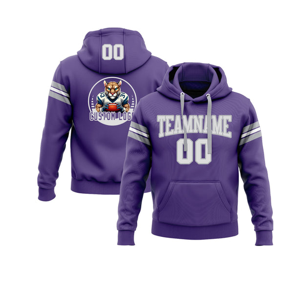Custom Purple White-Gray Personalized Sports Team Embroidered Pullover Hoodie