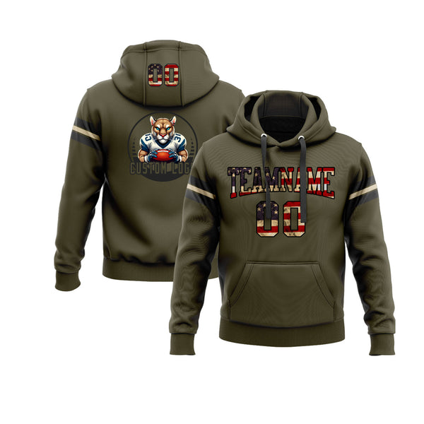 Custom Olive Vintage USA Flag Black-Cream Personalized Sports Team Embroidered Pullover Hoodie