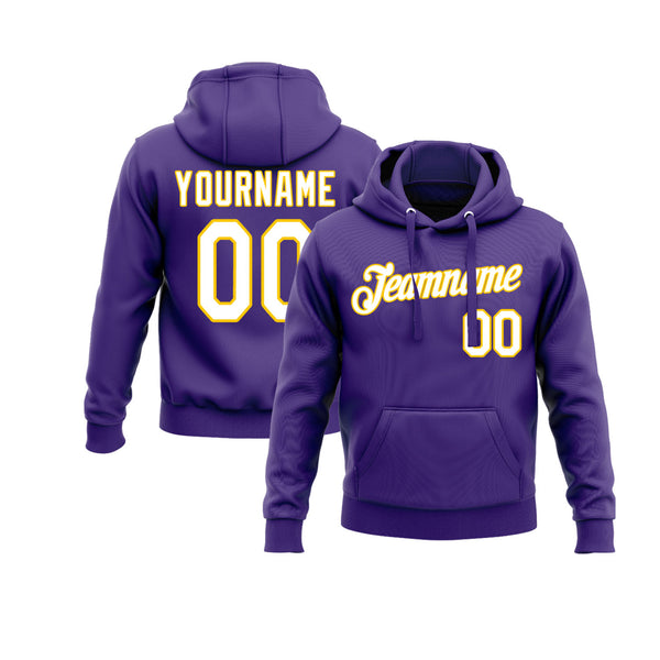 Custom Purple White-Gold Personalized Sports Team Embroidered Pullover Hoodie