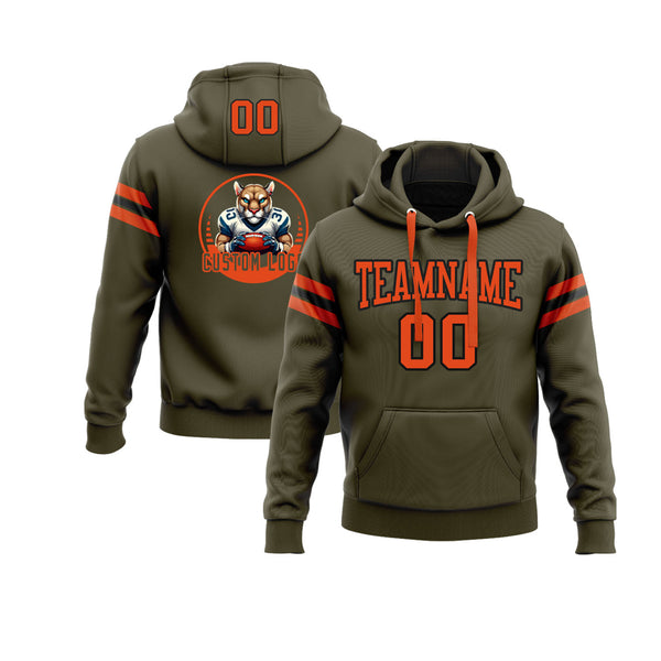 Custom Olive Orange-Black Personalized Sports Team Embroidered Pullover Hoodie