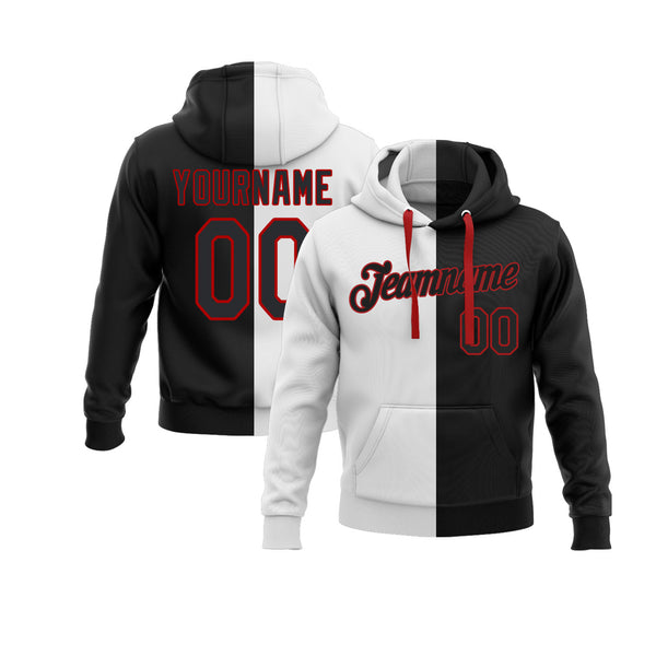 Custom White Black-Red Split Fashion Personalized Sports Team Embroidered Pullover Hoodie