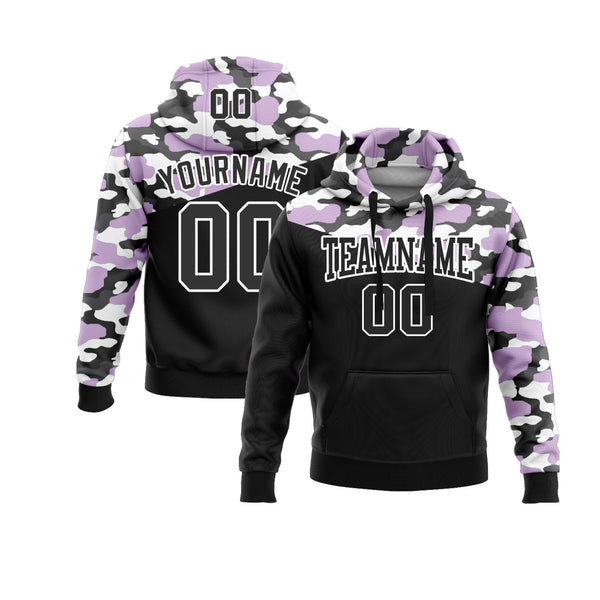 Custom Camo Black Light Purple-Steel Gray 3D Personalized Sports Team Embroidered Pullover Hoodie